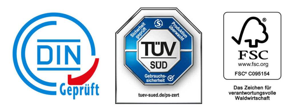 Prüfsiegel DIN TUEV FSC Logos